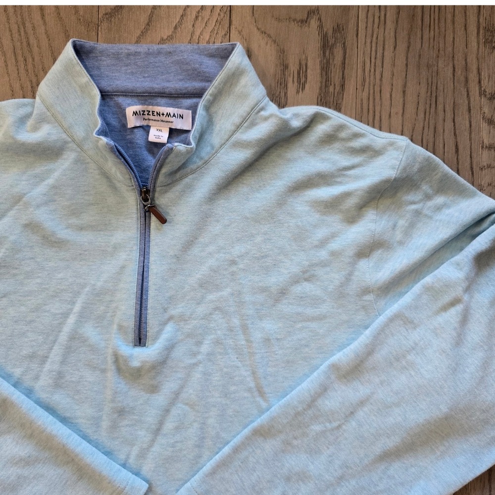 Mizzen + Main Menswear Performance Pullover Light Blue Quarter Zip XXL